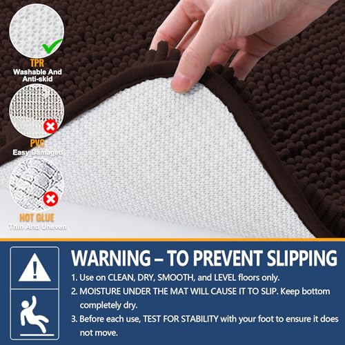 Arotive Bathroom Rugs 24x16, Extra Soft Absorbent Shaggy Chenille Bath Rugs, Machine Washable Rubber Backing Bath Mats for Bathroom Floor Tub and Shower, Home Decor Accessories, Brown - color: Brown, size: 24" X 16"