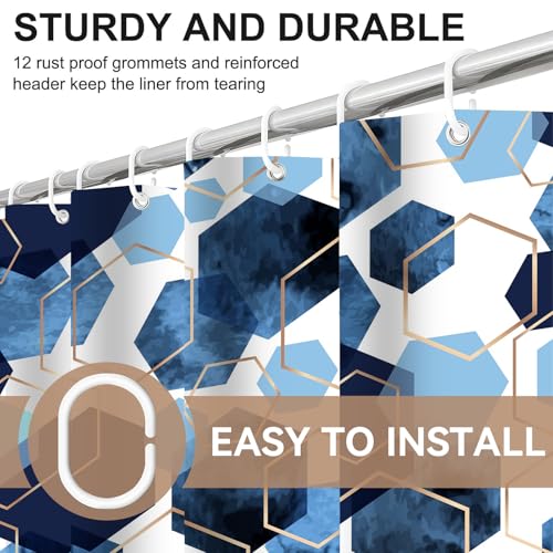 4Pcs Navy Blue Geometric Shower Curtain Set, Neutral Modern Art Deco Shower Curtain with Hooks, Elegant Trendy Simple Bathroom Sets with Shower Curtain and Rugs, 71 * 71in - color: Navy Blue