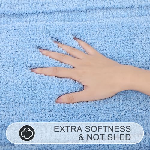 SHACOS Microfiber Bathroom Rugs Set of 3 with Toilet Lid Cover Non Slip | Washable Bath Mat Absorbent Bathroom Carpet 16"x24"+U Shape Toilet Rug 20"x24"+Toilet Lid Cover 19"x21", Light Blue - color: Light Blue, size: 16"x24"+U-Shape 20"x24"+Lid Cover 19"x