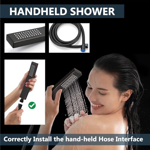 Aolemi Shower Faucet Set Rain Shower System with Handheld Spray Bathroom Shower Combo Rough-in Valve and Shower Trim Kit Included Oil Rubbed Bronze 12 Inch Wall Mount Shower Head - color: Oil Rubbed Bronze, size: 12 Inch Wall Mount Shower Head