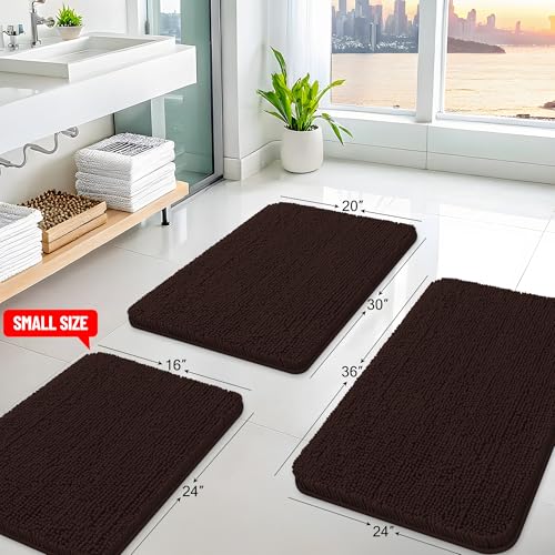 Arotive Bathroom Rugs 24x16, Extra Soft Absorbent Shaggy Chenille Bath Rugs, Machine Washable Rubber Backing Bath Mats for Bathroom Floor Tub and Shower, Home Decor Accessories, Brown - color: Brown, size: 24" X 16"