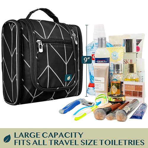 PAVILIA Toiletry Bag Travel Bag for Women Men, Hanging Cosmetic Organizer, Water Resistant Makeup Bag for Accessories Toiletries, Large Travel Essentials Kit (Black Chevron) - color: Black Chevron, size: Standard (9x4x9)