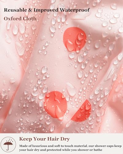 2Pcs Shower Caps for Women Shower Cap Reusable Waterproof Hair Cap for Shower with Adjustable Bowknot Luxury Bath Cap for Women (Black Dot & Pink Dot) - color: Black Dot & Pink Dot
