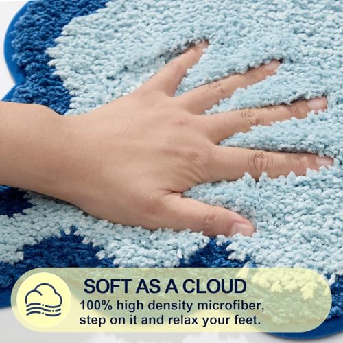 ORTIGIA Long Cute Scalloped Bathroom Rugs Runner, Fun Blue Plush Microfiber Scallop Bath Mats Non Slip Washable Quick Dry Absorbent, Rug Carpet for Bathtub Sink Laundry Room Bedroom, 17x47 - color: Blue, size: 1'5" x 3'11" (Rectangular)