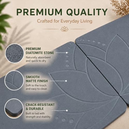 Stone Bath Mat Set for Bathroom – 2 Pack Diatomaceous Earth Bath Mat, Quick Dry Non Slip Bathroom Stone Mat, 23.6”×15.4” West + East | JapandiSpirit Lotus Fusion - color: Lotus Fusion Pack