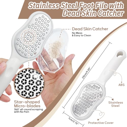 Foot Brush/Foot File/Silicone Body Scrubber Set(3PCS), 3-in-1 Foot Scrubber with Long Handle, 10.2’’-27.5’’Adjustable Foot Scrub Brush with Foot File and Silicone Loofah, Gift-Box(White Set) - color: White Kit03