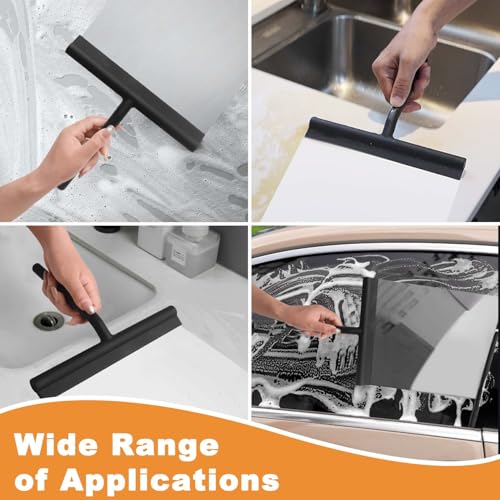 Squeegee for Shower Glass Doors, Resilient Loop - No-Drill & Adhesive Hook, Silicone Shower Squeegee with Stainless Steel Core, Cleaning Tool for Home, Kitchen, Bathroom & Car - Black - color: Black, size: with loop