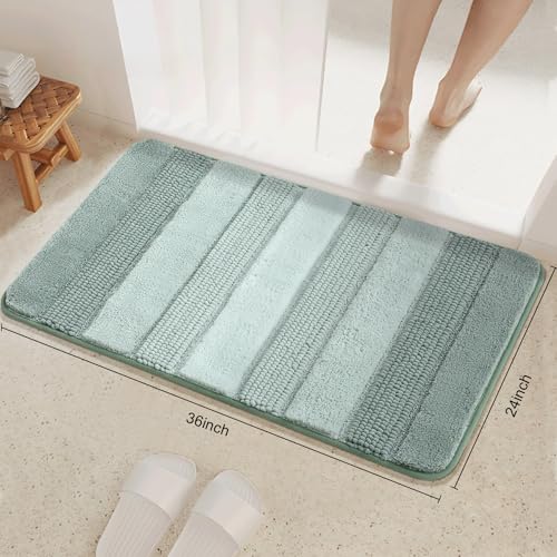 Kmson Ombre Chenille Bathroom Rugs, 24"x36" Non-Slip Bath Mat for Shower Floor & Bathtub, Ultra Soft Washable Shaggy, Fluffy Thick Water Absorbent Microfiber Green - color: Light Green Rug, size: 36" x 24"