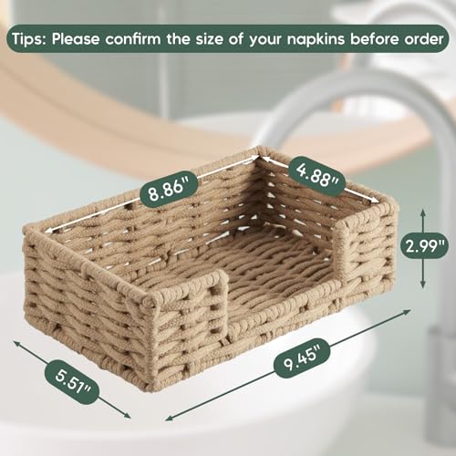 Napkin Holder for Bathroom, Woven Wicker Cotton Rope Guest Towel Holder Tray, Disposable Paper Hand Towel Holder for Bathroom Accessories, Dinner Napkin Holder for Kitchen Table Party - color: Light Khaki, size: 9.45"L x 5.43"W x 2.91"H