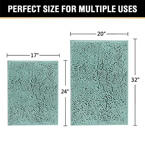 H.VERSAILTEX Microfiber Bath Rugs Chenille Floor Mat Ultra Soft Washable Bathroom Dry Fast Water Absorbent Bedroom Area Rugs, 20" x 32"/17" x 24", Eggshell Blue - color: Duckshell, size: 20" x 32" Plus 17" x 24"