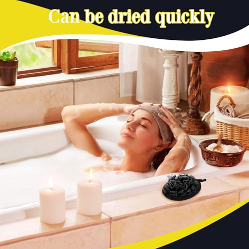 Boao 6 Pcs Bath Shower Pouf Sponge Mesh Pouf Shower Ball Exfoliating Body Sponge Pad Scrubber Glove with Flower Bath Ball (Black) - style: Black