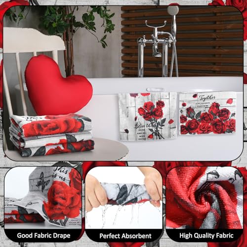 Tatuo 8 Pcs Red Rose Shower Curtain Set Rose Home Romantic Farmhouse Bathroom Decor Accessories Sets Black Red Waterproof Shower Curtain with Towels Carpet Bath Mat Toilet Rugs and 12 Hooks - style: Red Rose