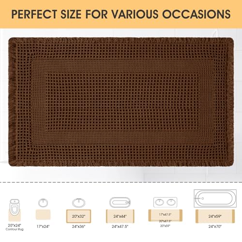 Waffle Bath Mat, Boho Woven Modern Bath Rug Absorbent Non Slip, Ultra Soft Bathroom Mats, Machine Washable Knit Bath Rugs with Tassels for Bathroom, Bedroom, Kitchen, Shower, Tub, 36"x24", Brown - color: Brown-looped, size: 2' x 3' (Rectangular)
