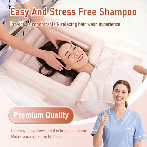 Inflatable Bedside Shampoo Set with Water Bag and Waterproof Shawl. Wash Hair in Bed for Children, the Elderly, Pregnant Women, Post-surgery or Bedridden Patients. Water Bag Capacity 2.1 Gallons (8L)