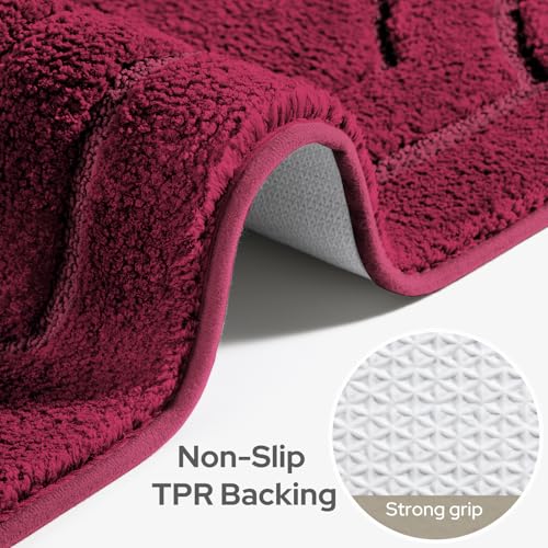 HOMEIDEAS Bathroom Rugs Sets 2 Piece, Extra Soft and Absorbent Microfiber Plush Bath Mat with Non Slip Backing(Burgundy Red) - color: Burgundy Red