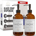 Sunrise Premium 2 Pack Amber Glass Soap Dispenser 16 OZ with Oil Rubbed Bronze Stainless Steel Pump, Hand and Dish Soap Dispenser Set for Bathroom and Kitchen Sink with 6 Waterproof Labels - color: Oil Rubbed Bronze Ss Pump - Amber Glass
