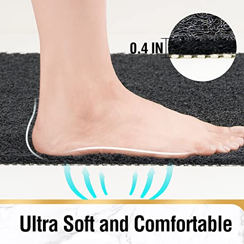 HITSLAM Non Slip Bathtub Mat 40 x 20 Inch, Extra Long Bath Mat for Tub, Soft PVC Loofah Shower Floor Mat with Drain, Quick Drying Bathroom Tub Mat for Wet Area, Without Suction Cup, Black - color: Black, size: 40" x 20" (Rectangular)