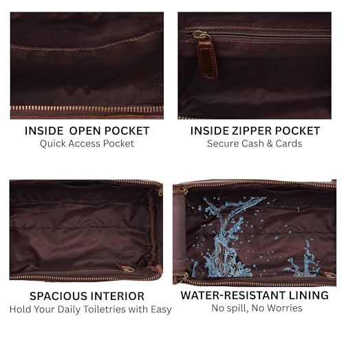 Full Grain Leather Toiletry Kit for Men & Women – Travel Toiletries & Shaving Bag Organizer, Water-Resistant Grooming Case for Bathroom, Makeup & Cosmetic Storage - Rustic Brown - color: Rustic Brown