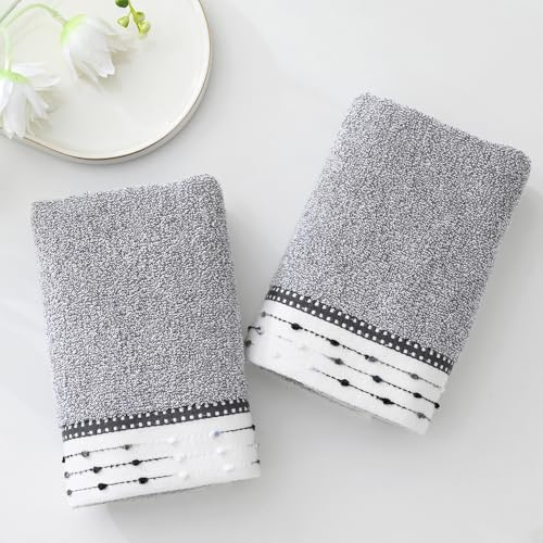 YiLUOMO Grey Hand Towels Tiny Furball Decorative Design Super Soft 100% Terry Cotton Highly Absorbent Bathroom Hand Towel for Home, Hotel, Spa, Pool, Gym 13 x 29 Inch, 2 Pack - color: Grey