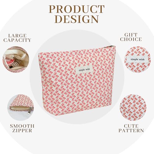 Wudygirl Bow Makeup Bag Small Cosmetic Bag Travel Makeup Pouch for Women Cosmetic Pouch Aesthetic Handbag Zipper 8.3" x 5.9"(Little Pink Bow) - color: Little Pink Bow