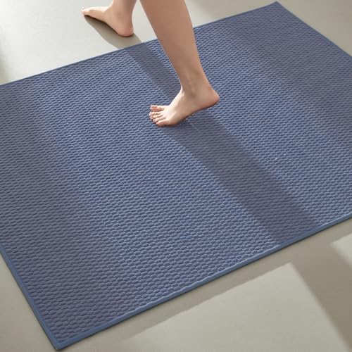 TYUU Large Bathroom Rugs Non Slip Washable Bath Rugs Super Absorbent Bathroom Rug Thin Quick Dry Low Pile Bath Mats, Denim Blue 36"x60" - color: Denim Blue01, size: 3' X 5' (Rectangular)