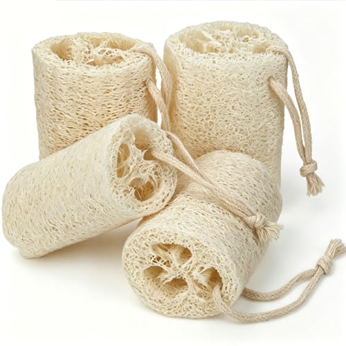 pisdoplop Natural Loofah Exfoliating Body Sponge Scrubber, 4 inch-Long Organic Loofa Luffa Plant-Based for Men & Women Skin Care Bath Shower Cleaning, Natural Sponges for Dishes - style: Natural Loofah