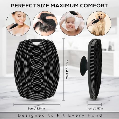 Silicone Body Scrubber — Suction Cup Mount & Hook, Gentle Exfoliating Shower Brush, Soft Loofah Alternative for Men, Women & All Skin Types — Graphite Black - color: Graphite Black