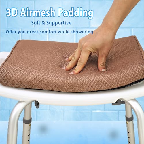 AEROiVi Shower Seat Cushion, Shower Chair Cushion for Transfer Benches in Bathtub, Cushion for Sauna, 3D Mesh Pad with Hook, Slip-Resistant, Design for Elderly, Senior, Handicap Disabled - size: Brown