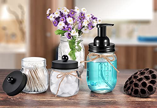 SheeChung Mason Jar Foaming Soap Dispenser-Rustproof Stainless Steel Lid & Foaming Soap Pump, Refill Foam Hand Soap Dispenser Glass for Bathroom Kitchen Vanities, Countertops-Black (2 pk) - color: Black-2pcs