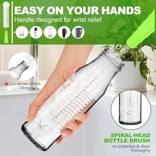 Rnoafmu Bottle Brush Cleaner Set of 3, 14 in Long Handle Water Bottle & 13 in Straw Cleaner Brush for Tumblers,Sports Bottles,Coffee Jugs & Pitchers