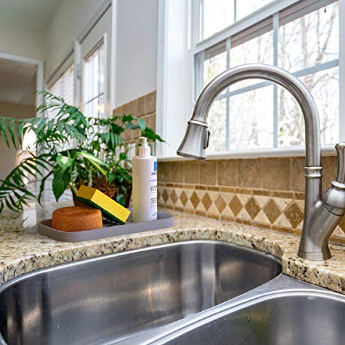 ZAPPOWARE Kitchen Sink Organizer | Silicone Sponge Holder - Storage Tray for Dish Sponge, Soap Dispenser, Scrubber 9.6"x 4.9" (Gray) - color: Gray