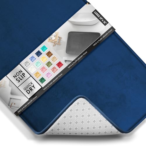 Clara Clark Bathroom Rugs, Velvet Memory Foam Bath Mat, Non-Slip Bath Rugs, Machine Wash, Dries Quickly, Ultra Soft Plush Bath Mats for Bathroom, - color: Blue, style: 24 x 36