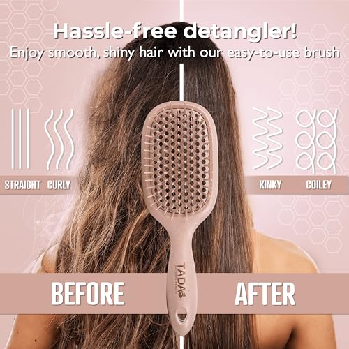 TADA Natural Beauty Hair Brush Detangler for Curly, Thick, Wavy, and Thin Hair - Ventilation Holes for Quick Drying and Styling, Detangler Brush for Women, Men, Kids (4 Colors) (2PK #1) - color: 2PK #1