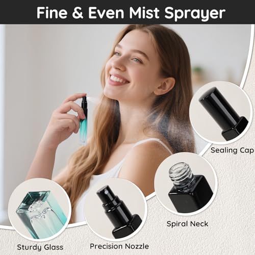 Segbeauty 0.34oz Refillable Perfume Bottle Travel, 5 Pack Glass Spray Bottles for Perfume, 10ml Empty Mini Fine Mist Cologne Travel Bottle, Portable Cologne Sprayer Atomizer with Refill Tool Kit - color: Black Blue Red Green Gray, style: Mini Bottle Set