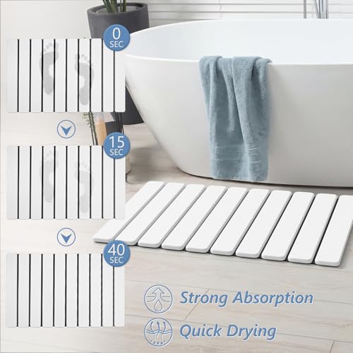 AWW Foldable Stone Bath Mat, Diatomaceous, 23.6"x15.5", White | Quick-dry surface, super absorbent design, easy-clean finish, non-slip mat included, and compact storage for small bathrooms - color: White, size: 23.6" x 15.5"
