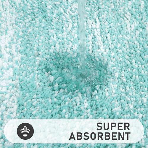 Bsmathom Bathroom Rugs Sets 4 Piece, Soft Absorbent Microfiber Bath Rugs with U-Shaped Contour Toilet Rug and Toilet Lid Cover, Thick Non-Slip Plush Shaggy Bath Mat Set,Teal - color: Teal, size: 18"x26"+18"x48"+U20"x24"+Cover19"x21"