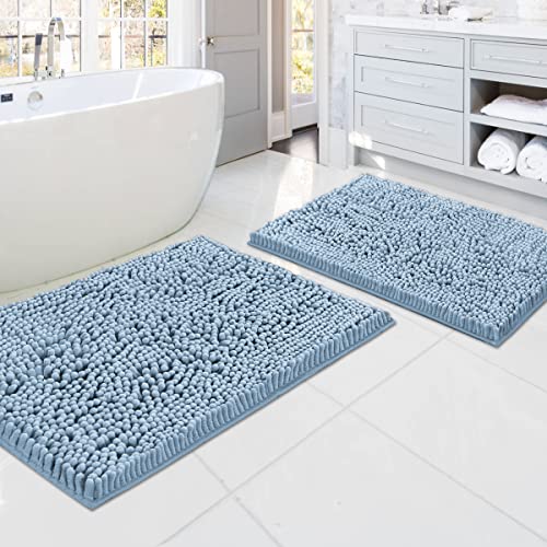 H.VERSAILTEX Bath Mats - Non Slip Luxury Chenille Bathroom Rugs, Extra Soft Absorbent Shaggy, Washable Fast Dry 2 Piece (Cool Blue, 20" x 32"/17" x 24") - color: Cool Blue, size: 20" x 32" Plus 17" x 24"