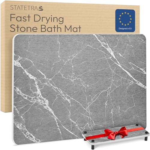 Stone Bath Mat Quick-Dry Absorbing Diatomaceous Earth Bath Mat | 2 Stone Mats - Large & Small Mat for Bathroom | Anti-Slip Diatomaceous Bathmat 100% Natural Bathroom Rug Stones (Gray Marble) - color: Gray Marble