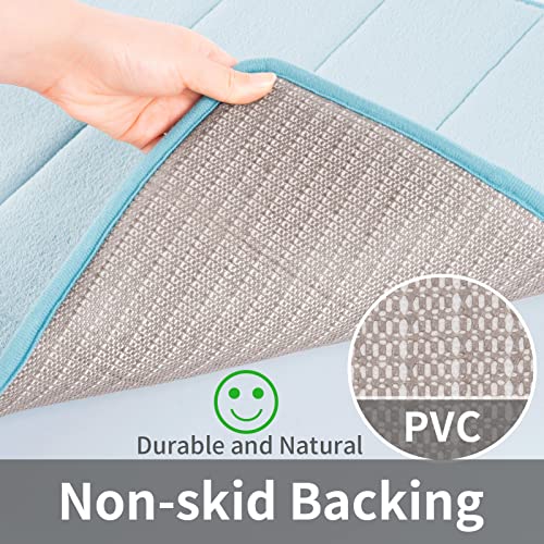 ROSMARUS Memory Foam Bath Mat - 20' x 32', Water Absorbent Shower Mat, Thick Non Slip Bath Rugs with PVC Backing, Ultra Soft for Bathroom Floor & Tub, Aqua Blue - color: Blue, size: 20" x 32" (Rectangular)