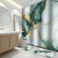 Lnond 4Pcs Marble Bathroom Sets with Shower Curtain and Rugs,Green Gold Marble Modern Art Bathroom Shower Curtain Sets with Rugs and Accessories - color: Green Gold Marble