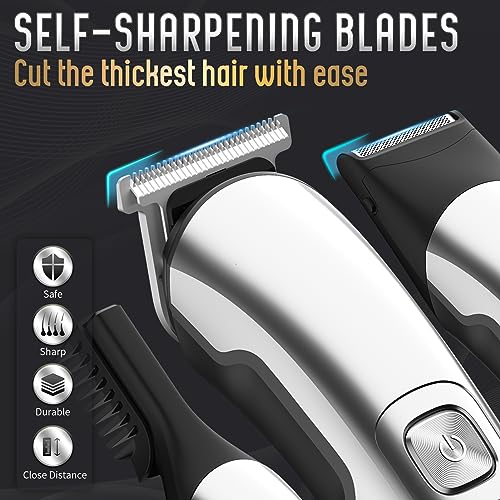 Ufree Beard Trimmer for Men, Waterproof Electric Razor, Grooming Kit | Stainless steel blades, six interchangeable heads, wet and dry use, USB rechargeable, for face body nose ear trimming, silver - color: Silver