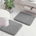 HUXMEYSON Bathroom Rugs Set 2 Piece, Ultra Absorbent Chenille Non Slip Bathroom Mat Set - 20'' x 24'' U-Shaped Contour Toilet Rug & 17'' x 24'' Extra Soft Plush Bath Mat - Machine Washable, Grey - color: Grey, size: 24" x 17" + U Shape 24" x 20"