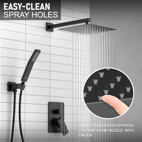 KOJOX Shower System with High Pressure 10'' Rainfall Shower Head, Handheld Shower head and Shower Faucet Trim valve, Bathroom Luxury Rain Mixer Shower Combo Set Wall Mounted Matte Black - color: Matte Black, size: 10''