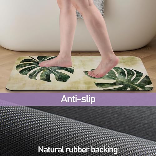 Tropical Leaves Bathroom Rugs, Fast-Absorbing Bath Mat, Quick-Dry Non-Slip Thin Rug for Bathroom Floor Kitchen 17"x30" - color: Tropical Leaves