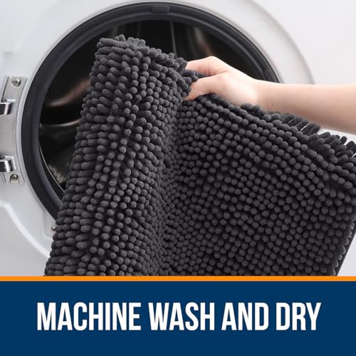 OLANLY Toilet Rugs U-Shaped 20x20, Extra Soft Absorbent Chenille Contour Bathroom Rugs for Toilet, Dry Quickly, Machine Washable, Non-Slip Bath Mat, Dark Grey - color: Dark Grey, size: 20" X 20" Contour Rug