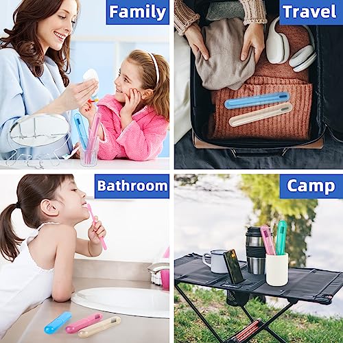 Hooqict 4 Pack Toothbrush Cases Travel Toothbrush Holder Portable Toothbrush Container Plastic Protector Cover Case for Traveling, Camping, Home, School, Business - color: Blue, Green, Pink, Beige