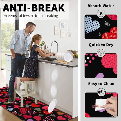 Valentine's Day Kitchen Rugs Set 2 Pcs Love Heart Washable Runner Rug Non Slip 17"x47"+17"x30", Colorful Valentines Day Comfort Kitchen Floor Mat for Anniversary Wedding Party Home Decor - color: Colorful Love Hearts
