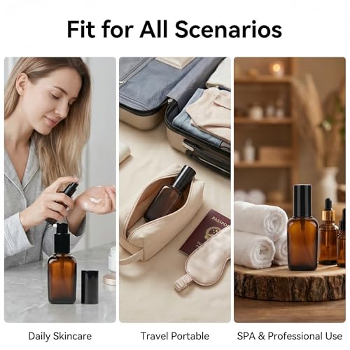 ericotry 3PCS 50ml Empty Refillable Square Amber Glass Cream Lotion Pump Bottles for Makeup Face Cream Facial Cleanser Toiletries Toner Liquid Travel Containers Emulsion Essential Oil Dispenser - size: 50ML
