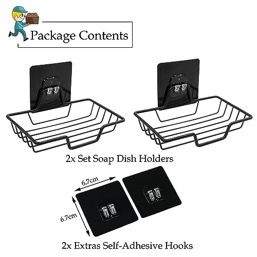 2-Pack Self-Adhesive Soap Dish Holder - Wall Mounted Stainless Steel Soap and Sponge Holder, No Drilling Soap Tray Organizer for Home Kitchen and Bathroom Shower (Black) - color: Black