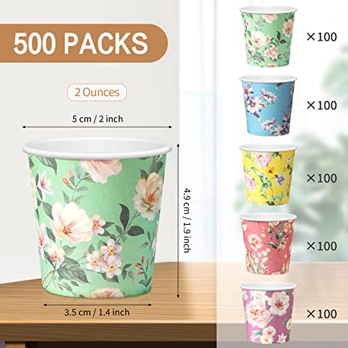 Tiamon 500 Pack 2 oz Paper Cups, Mini Mouthwash Disposable Bathroom Small Paper Drinking Espresso Cups for Home Office Travel Picnic Party Supplies(Floral) - style: Floral